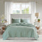 King Size 3 Piece Reversible Scalloped Edges Microfiber Quilt Set in Seafoam-0