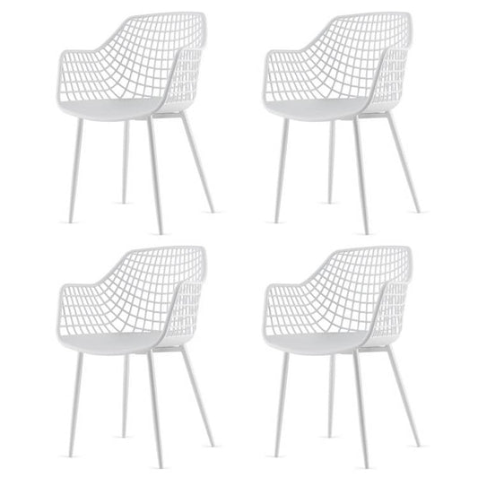 Set of 4 Modern Mid-Century White Mesh Dining Chair with Ergonomic Backrest-0