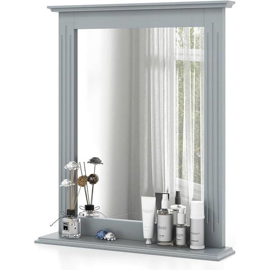 27-in x 22.5-in Bathroom Wall Mirror with Shelf in Gray Wood Finish-0