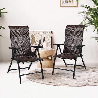 Outdoor/Indoor Folding Patio Chair with Brown Rattan Seat and High Back-Rest-3