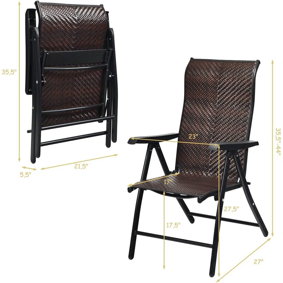 Outdoor/Indoor Folding Patio Chair with Brown Rattan Seat and High Back-Rest-4