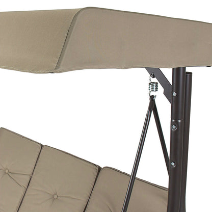 Tan 3-Seat Outdoor Porch Deck Patio Canopy Swing with Cushions-3