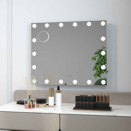 21 x 26 in Bathroom Mirror w/ Dimmable Lights + Removable 3X Magnifying Mirror-0