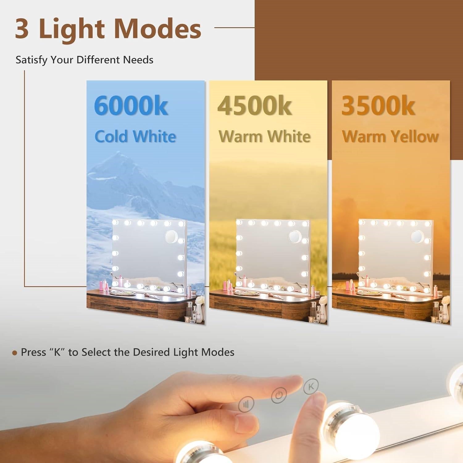 21 x 26 in Bathroom Mirror w/ Dimmable Lights + Removable 3X Magnifying Mirror-2