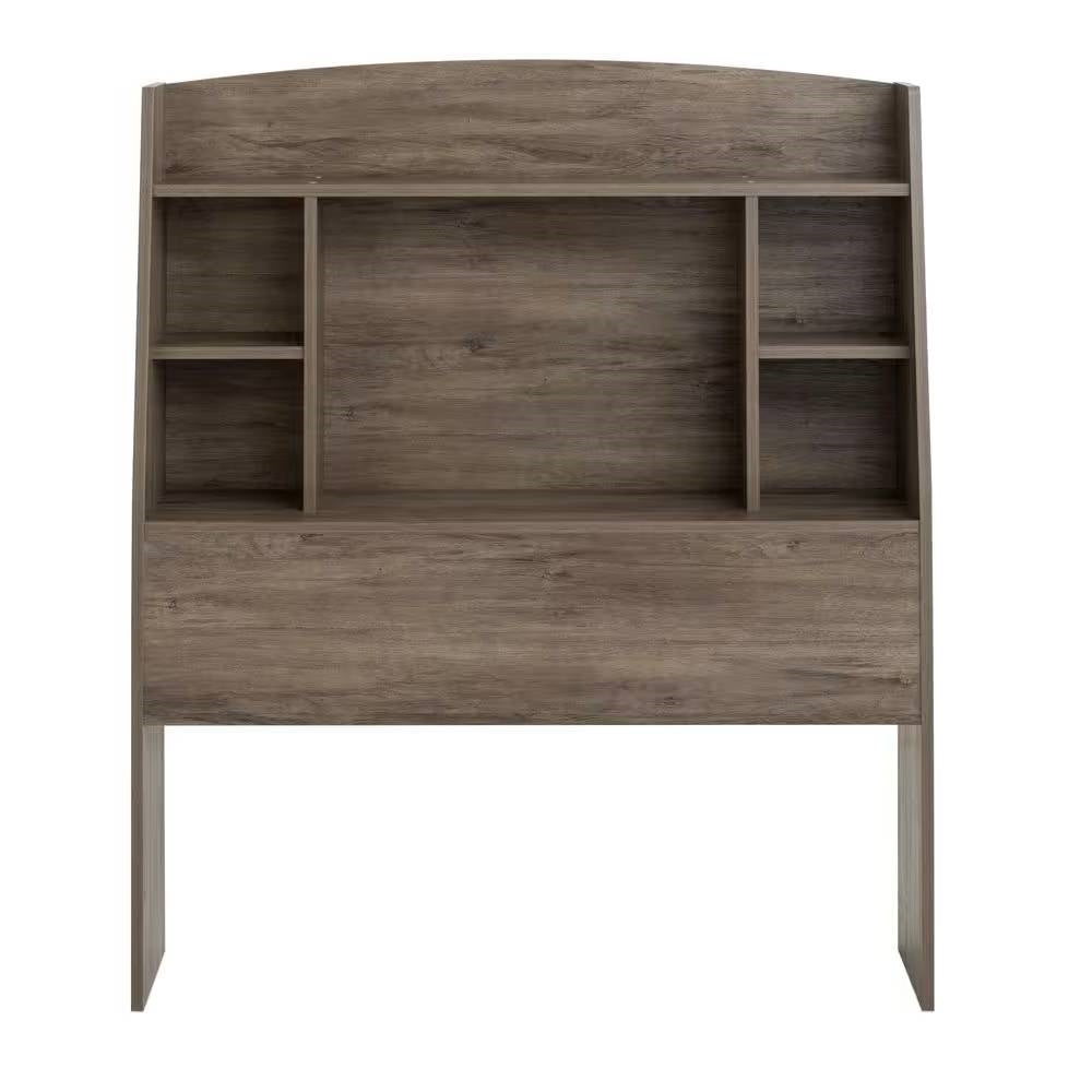 Twin size Modern Bookcase Headboard in Grey Brown Wood Finish-1