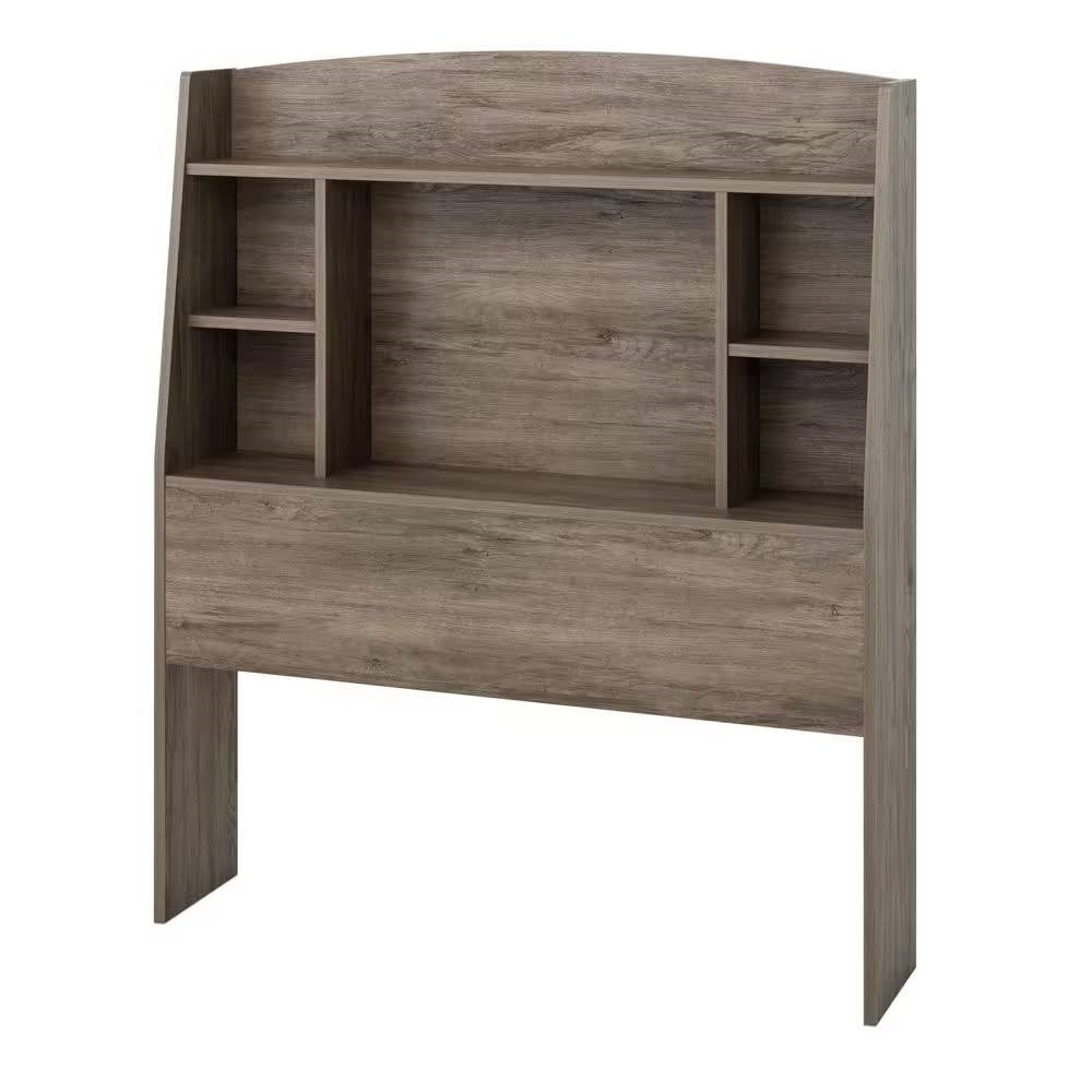 Twin size Modern Bookcase Headboard in Grey Brown Wood Finish-3