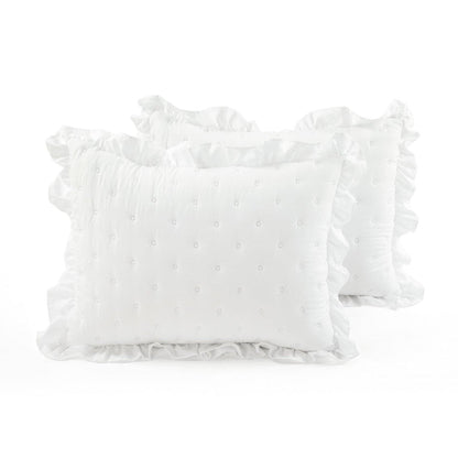 King Size Lightweight White Ruffle Reversible Oversized 3 Piece Quilt Set-2