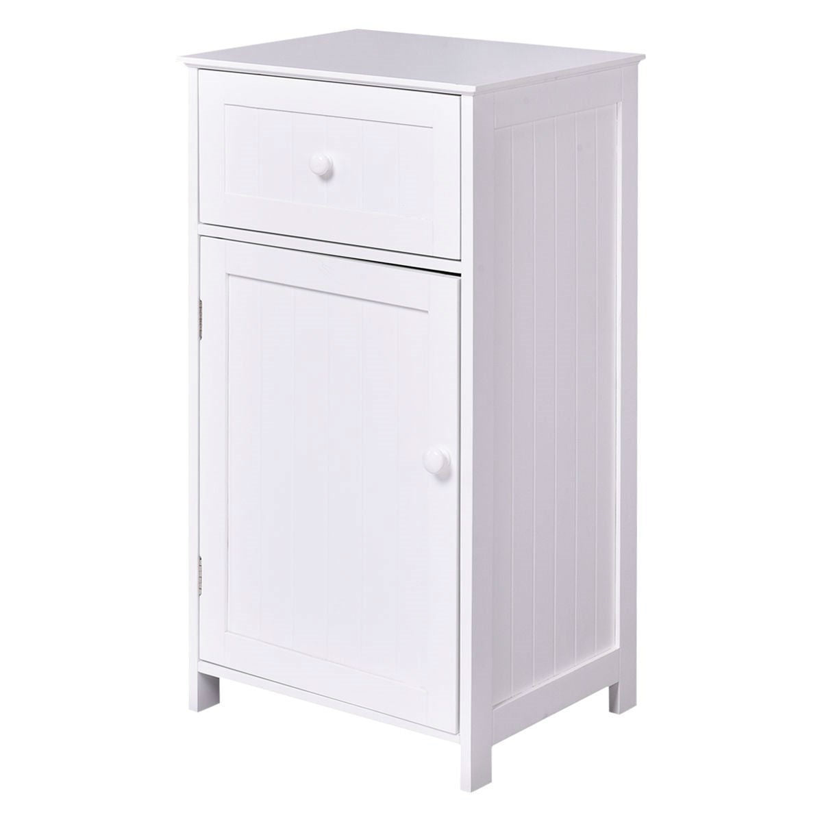 White Wood Bathroom Storage Floor Cabinet with Water Resistant Finish-0