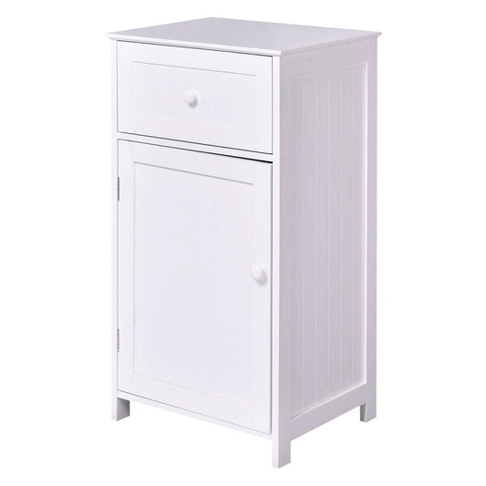 White Wood Bathroom Storage Floor Cabinet with Water Resistant Finish-0